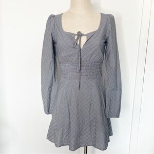 Revolve Lioness Smocked‎ Bodice Grey Plaid Dress Long Sleeves Ballerina Small